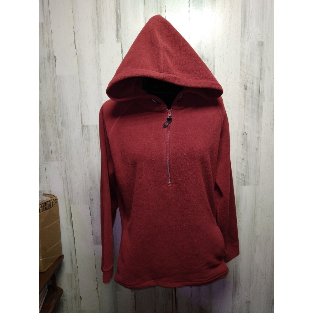 Woolrich Womens M 1/4 Zip Fleece Hoodie Jacket Pockets Long Sleeve Soft Red